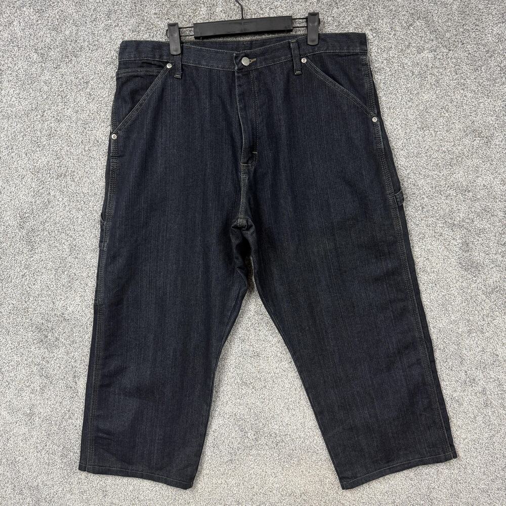 Wrangler Carpenter Jeans Mens 36x25 Black Dark Denim Baggy Rugged Workwear Y2K